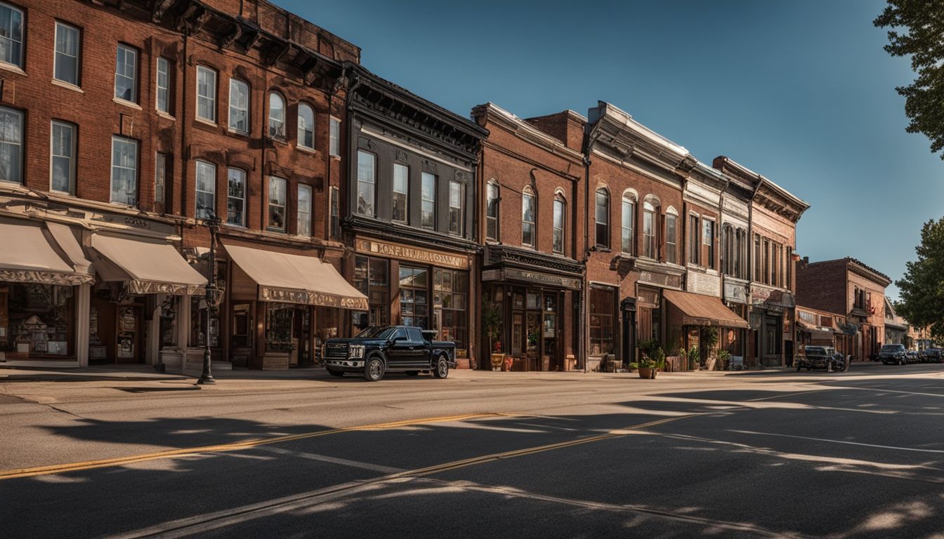 The photo captures the charming architecture and bustling atmosphere of the historic streets of Boonville.