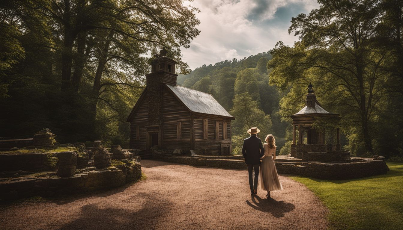 A couple exploring historic sites in Dahlonega with vibrant, cinematic photography.