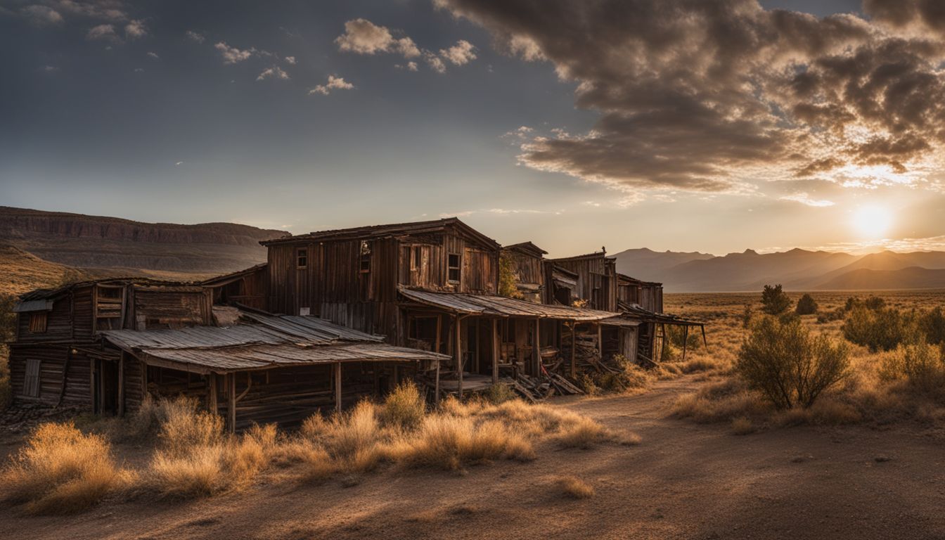 A deserted old mining town amidst rugged Utah landscape.