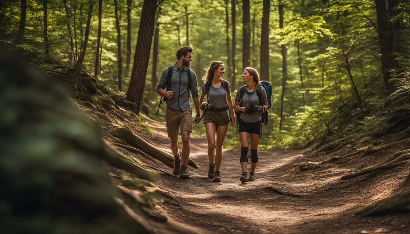A couple hiking in the Arkansas Ozarks, captured in high-quality photography.