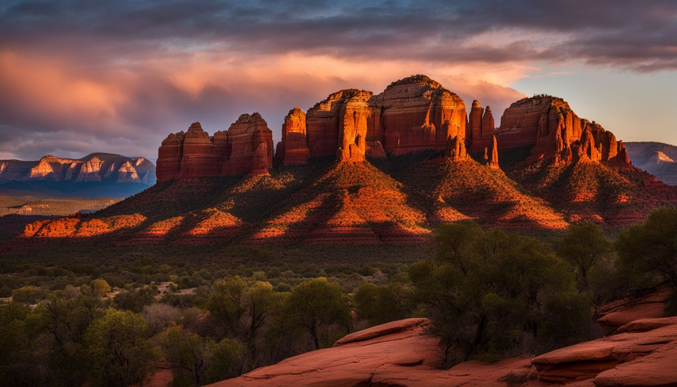 A stunning photo capturing the vibrant sunset over the red rocks of Sedona.