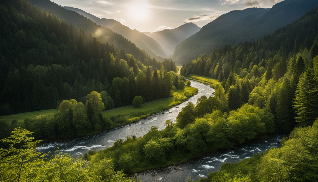 Things To Do In North Bend Washington - A winding river flows through the lush greenery of North Bend in a bustling natural atmosphere.