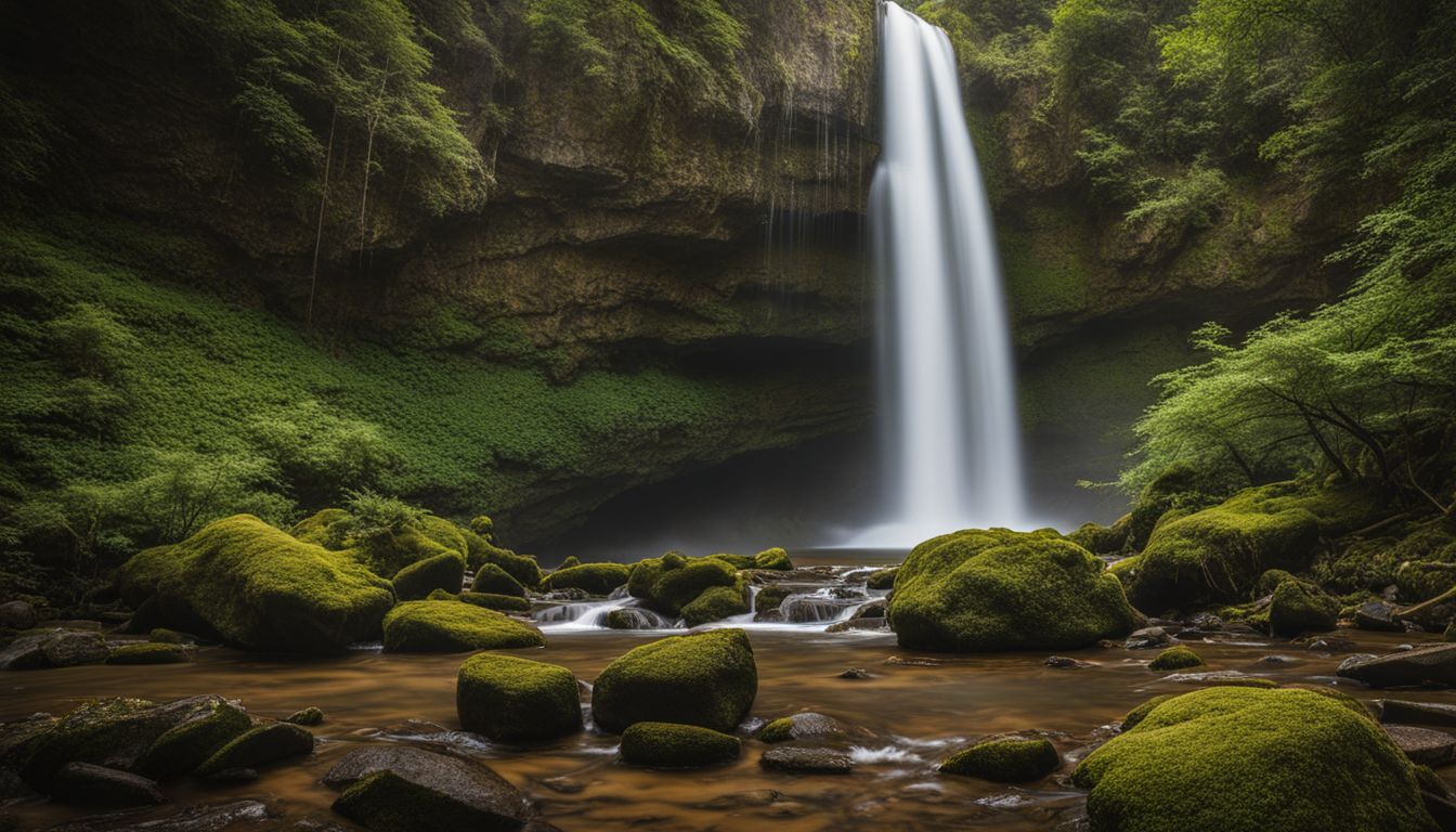 A photo of Twin Falls surrounded by lush greenery, captured in crystal-clear detail without any human presence.