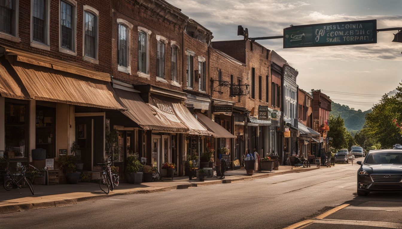 A scenic view of the bustling main street in a small town near Chattanooga, TN.
