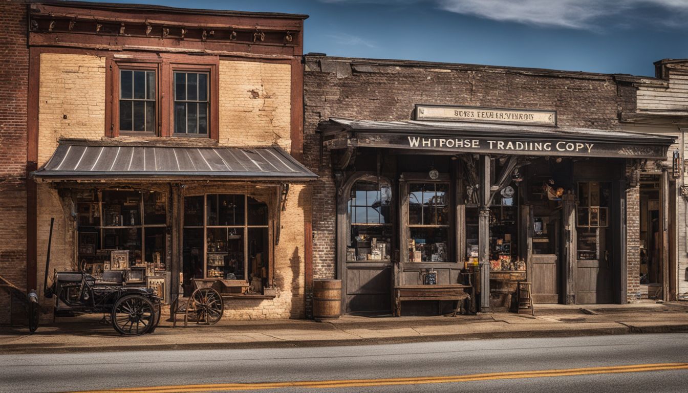 Things To Do In Lynnville TN - The historic Whitehorse Trading Company storefront in downtown Lynnville, TN, captured in a bustling cityscape photograph without any human presence.