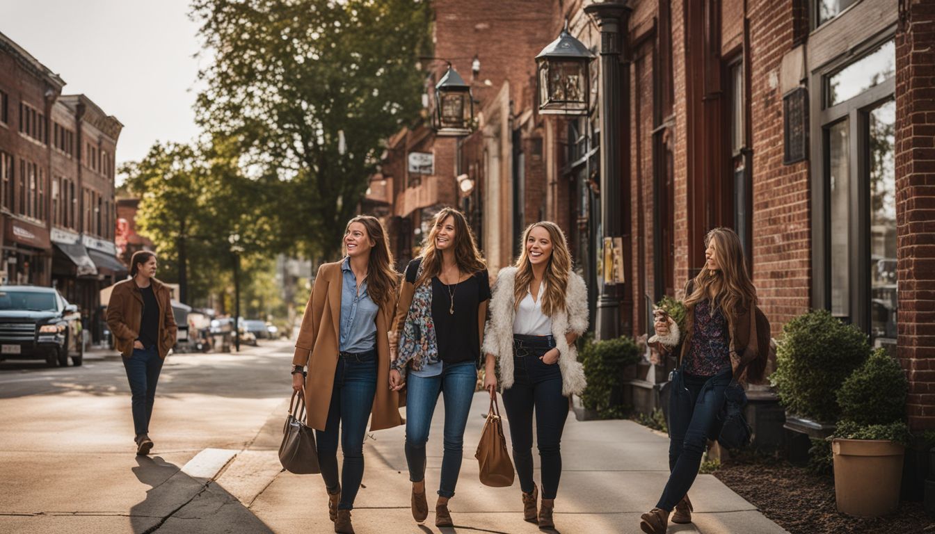 A group of friends exploring a downtown street in Rockford, MI.