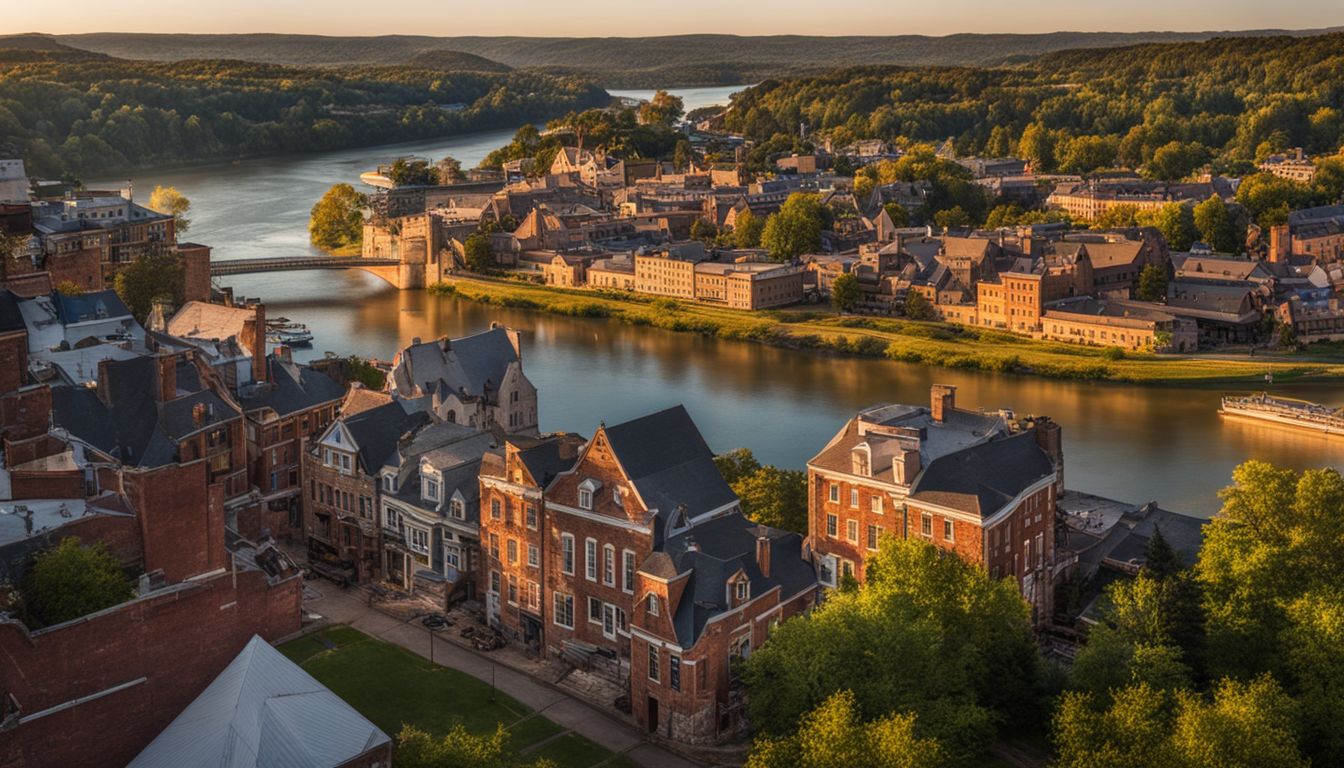 A historic river town with charming architecture nestled along the Missouri River.