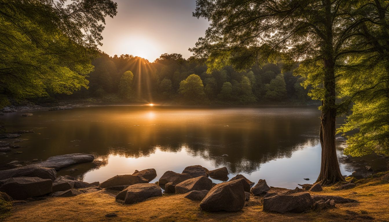 A serene sunset over Williamsport Town Park with a bustling atmosphere.