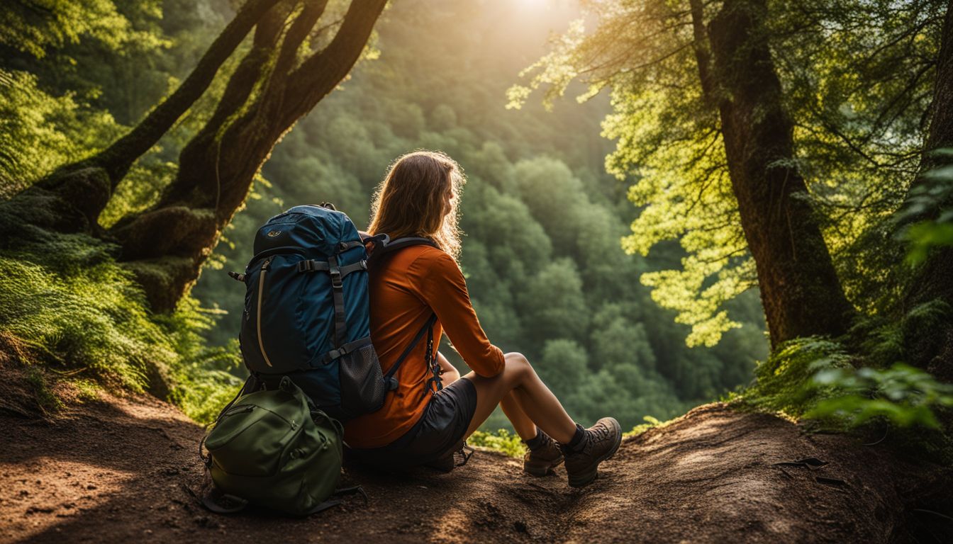 Things To Do In Stehekin - A photo of a backpack and hiking boots on a trail with lush greenery.