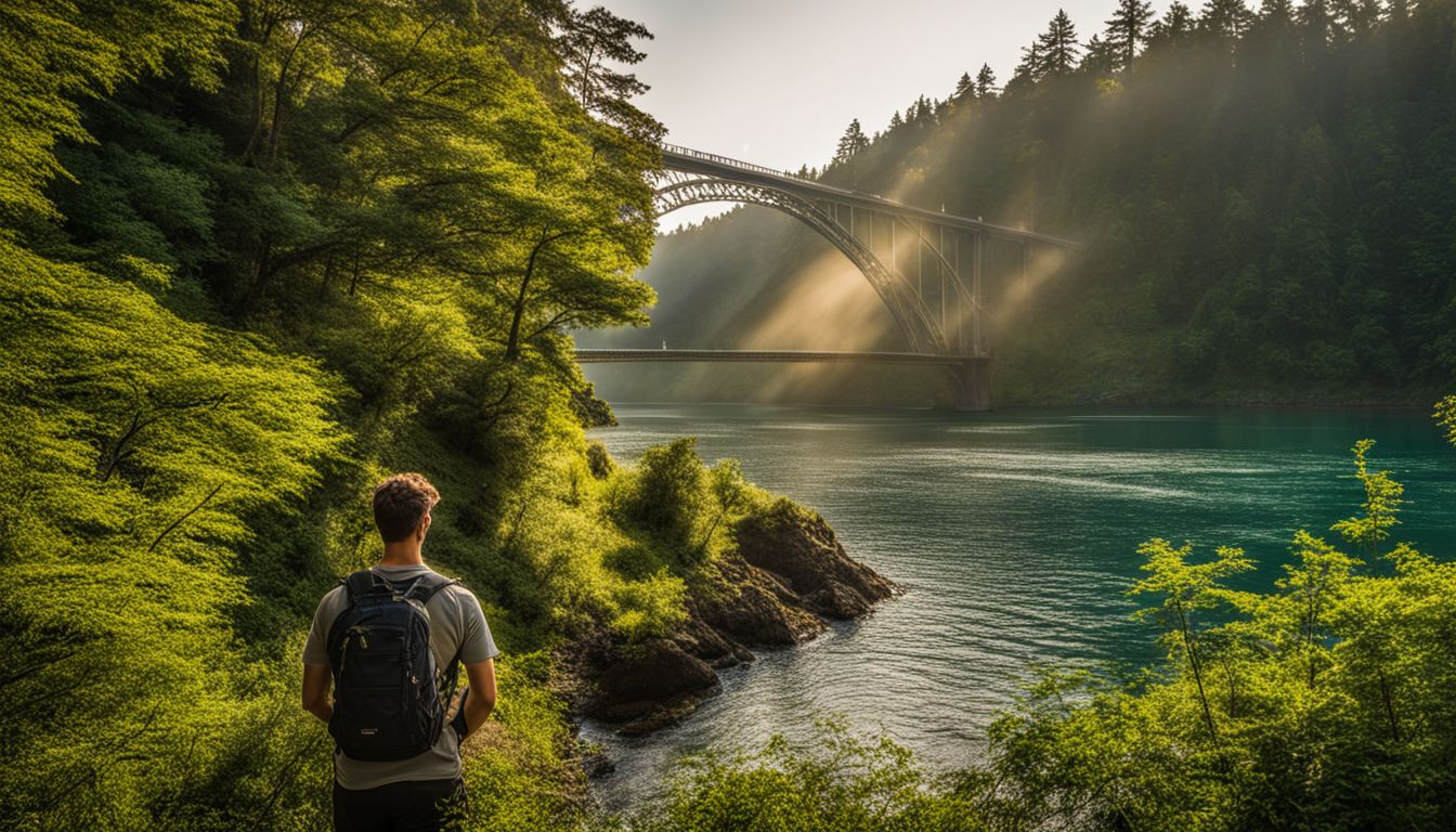 Things To Do In Anacortes Washington - A scenic photo of Deception Pass Bridge surrounded by lush greenery.