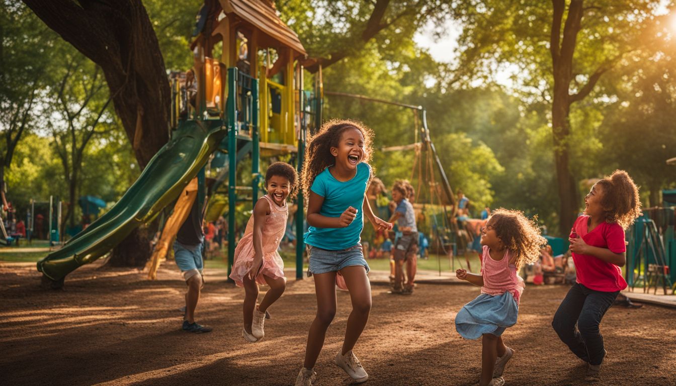 Things To Do In Golden CO  - A vibrant playground filled with joyous children surrounded by lush green trees.