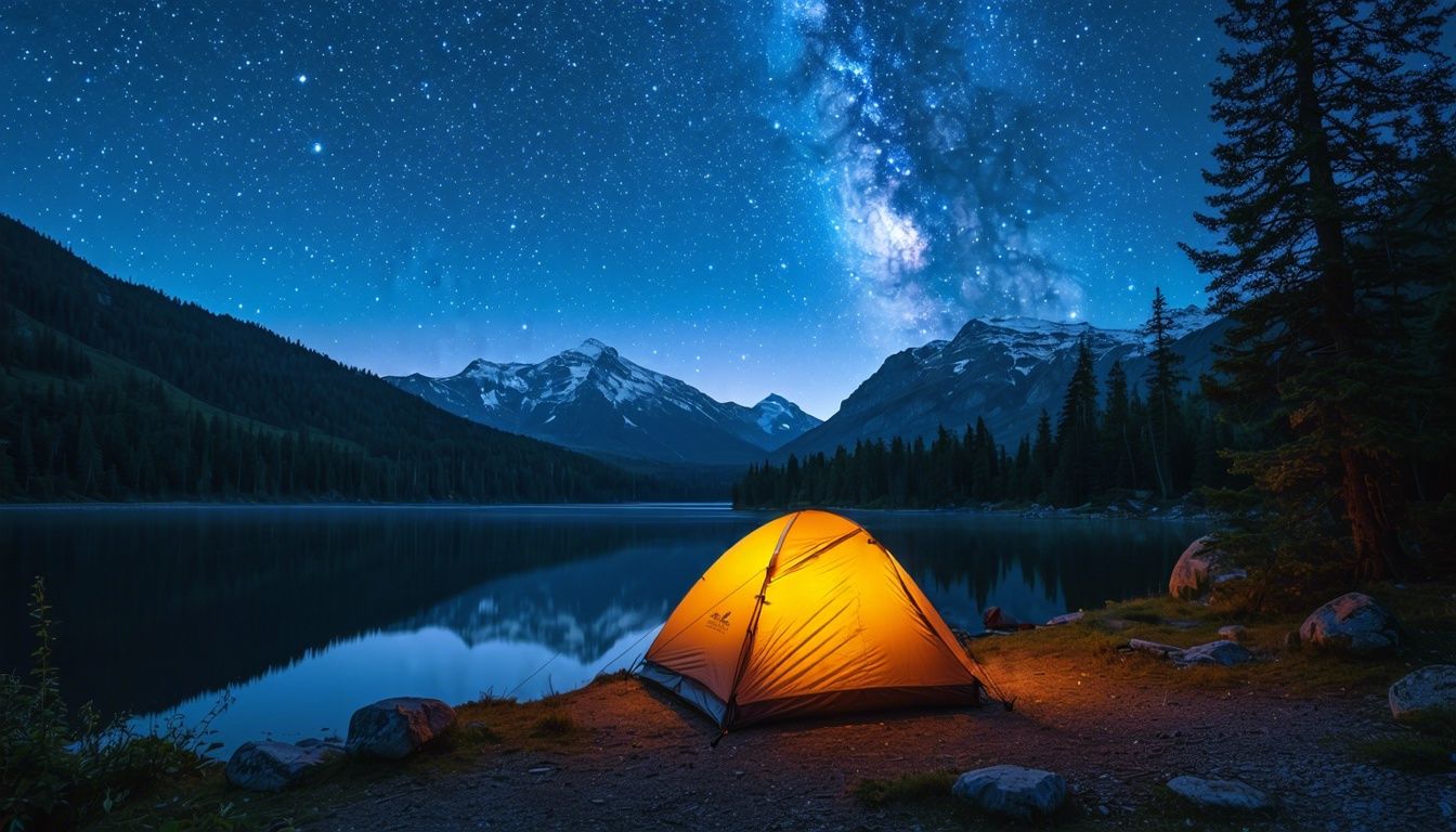 Things To Do In Pinedale Wyoming - A tent pitched by a serene mountain lake under a starry sky.