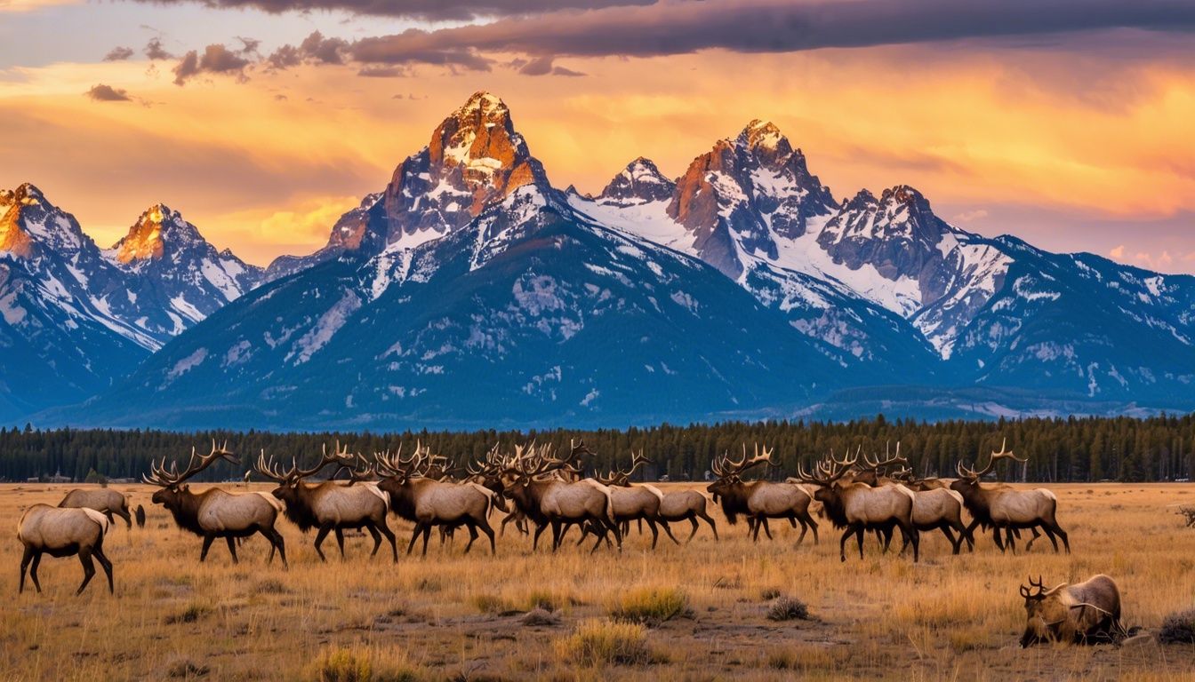 Things To Do In Jackson Wyoming - A serene scene of elk grazing with the Grand Teton mountains in the background.