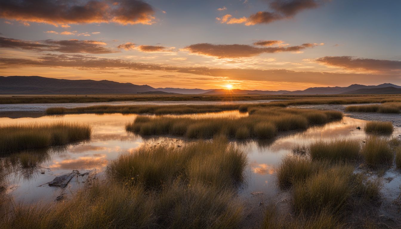 Things To Do In Stevensville MT - A serene sunset landscape of Lee Metcalf National Wildlife Refuge with a bustling atmosphere and crystal clear details.