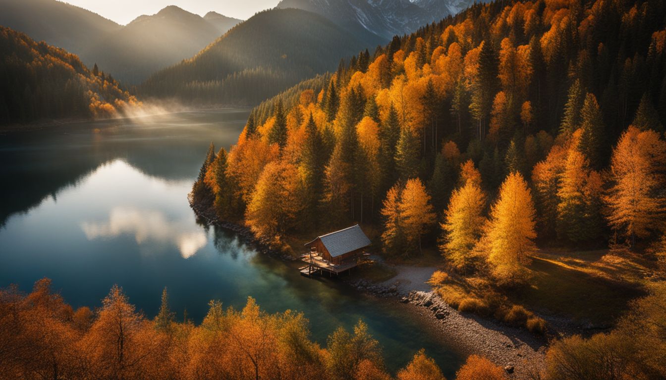 Things To Do In Thompson Falls MT - A serene mountain lake with vibrant autumn colors reflecting the surrounding forest, captured in high-quality resolution.