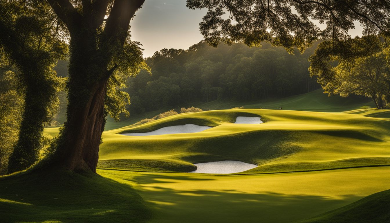 A scenic golf course with manicured green fairways and rolling hills captured in high-resolution photography.