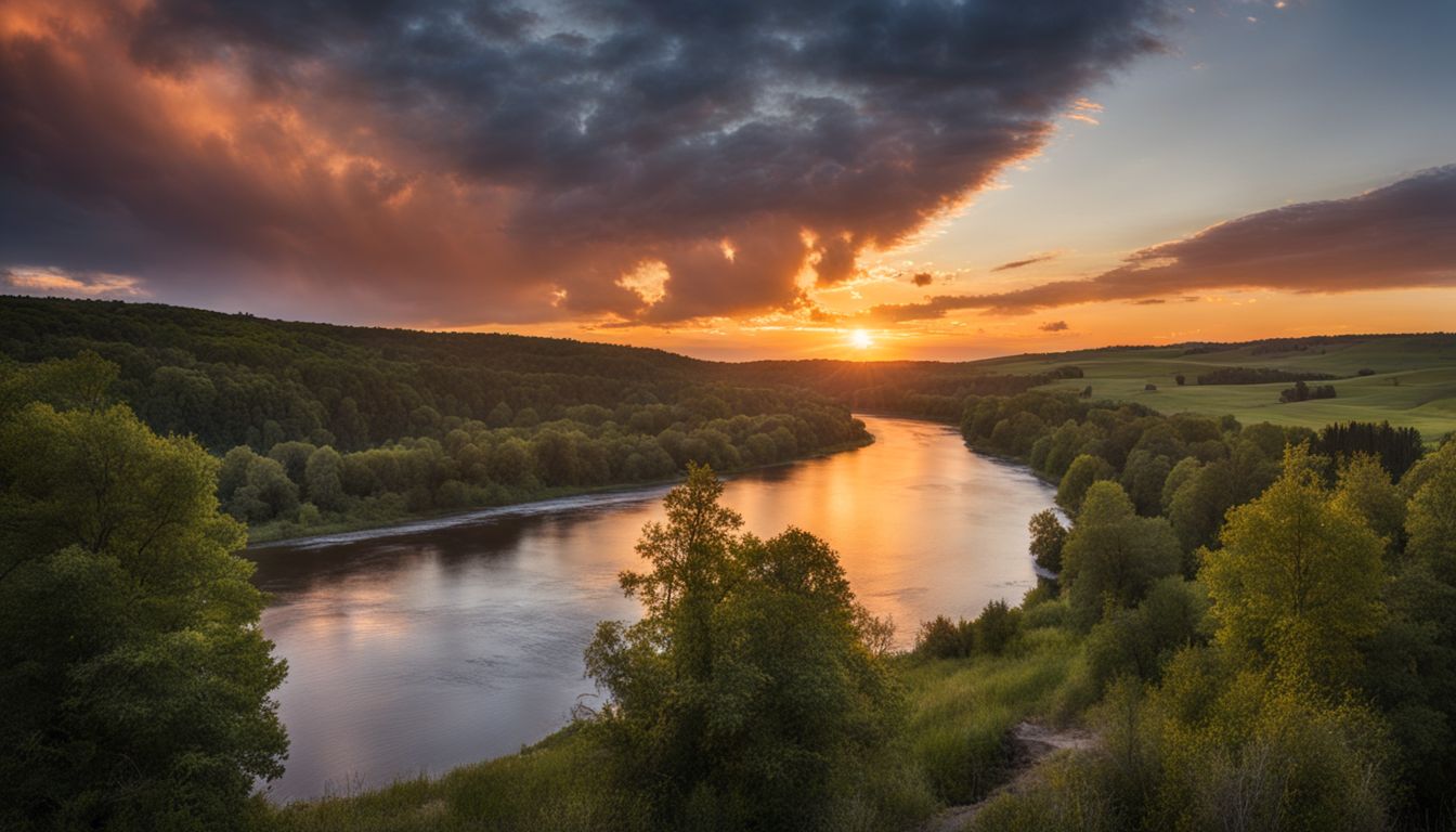 Things to do in Valentine NE - A tranquil sunset over the Niobrara River, showcasing wildlife and natural beauty.