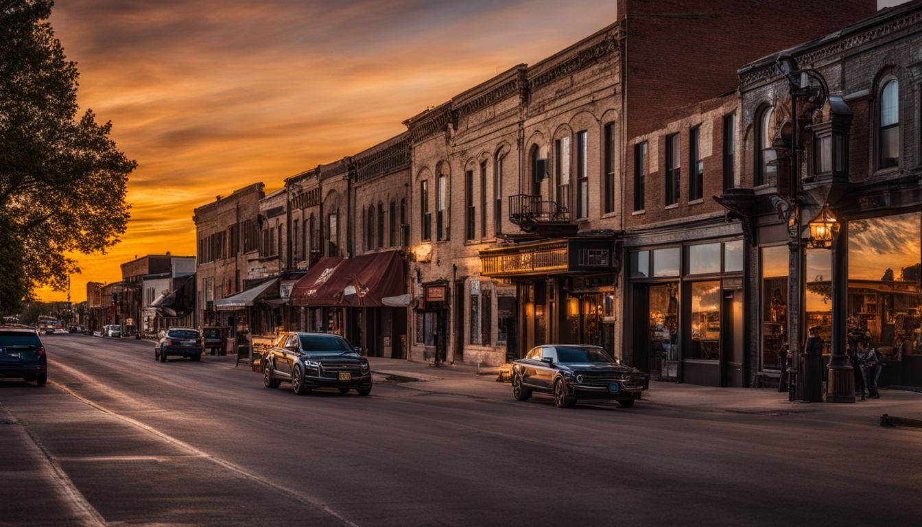 Things to Do In Ogallala NE - A photo of the historic Front Street in Ogallala, NE at sunset, showcasing the bustling cityscape.