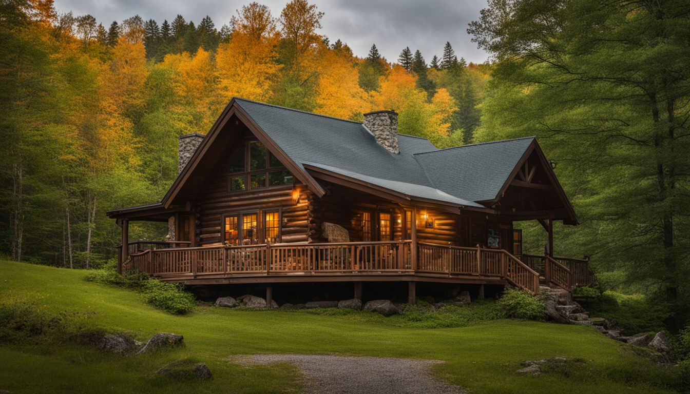 Things To Do In Saranac Lake NY - A cozy cabin in the Adirondack Mountains surrounded by lush greenery.