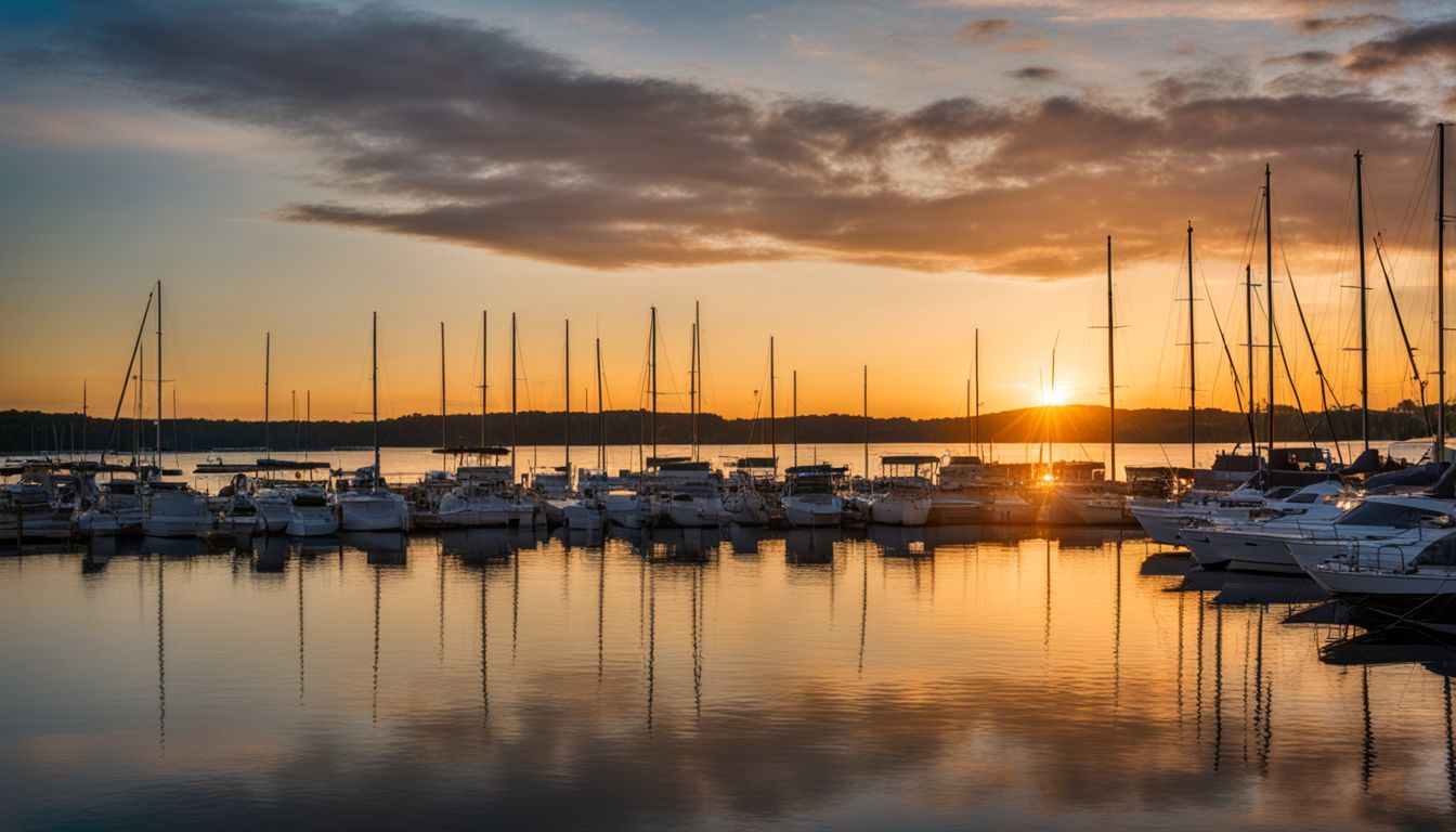 Things To Do In Skaneateles NY - A serene sunset at Skaneateles Lake with boats floating on the water.