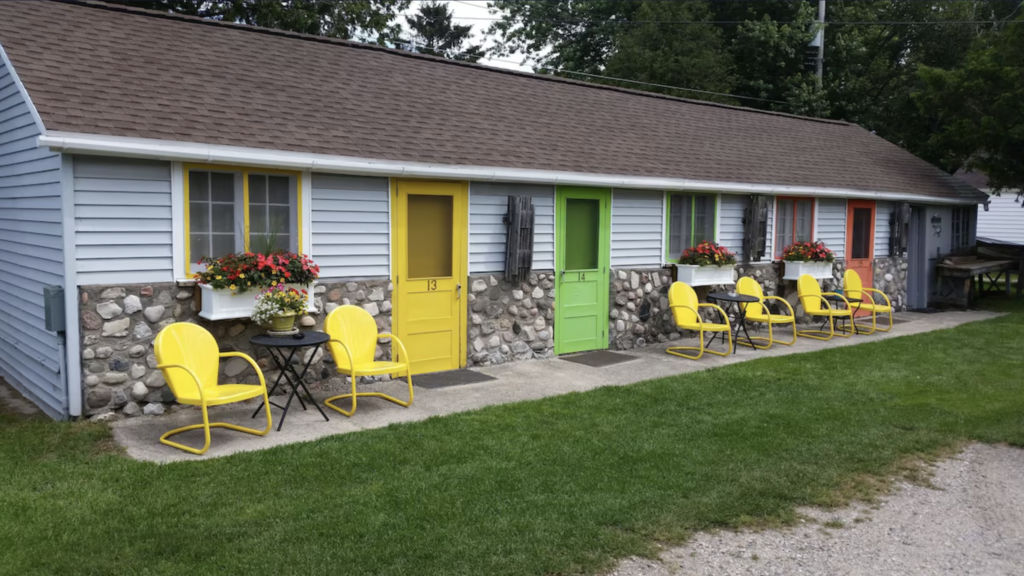 Exterior view of colorful doors at Bay Port Lodging