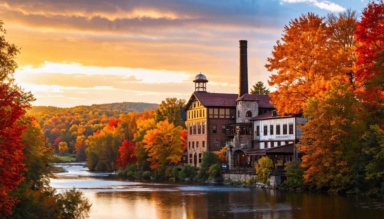 Things To Do In New Ulm MN - A photo of Capture Schell's Brewery in New Ulm, MN, with fall foliage in the background.