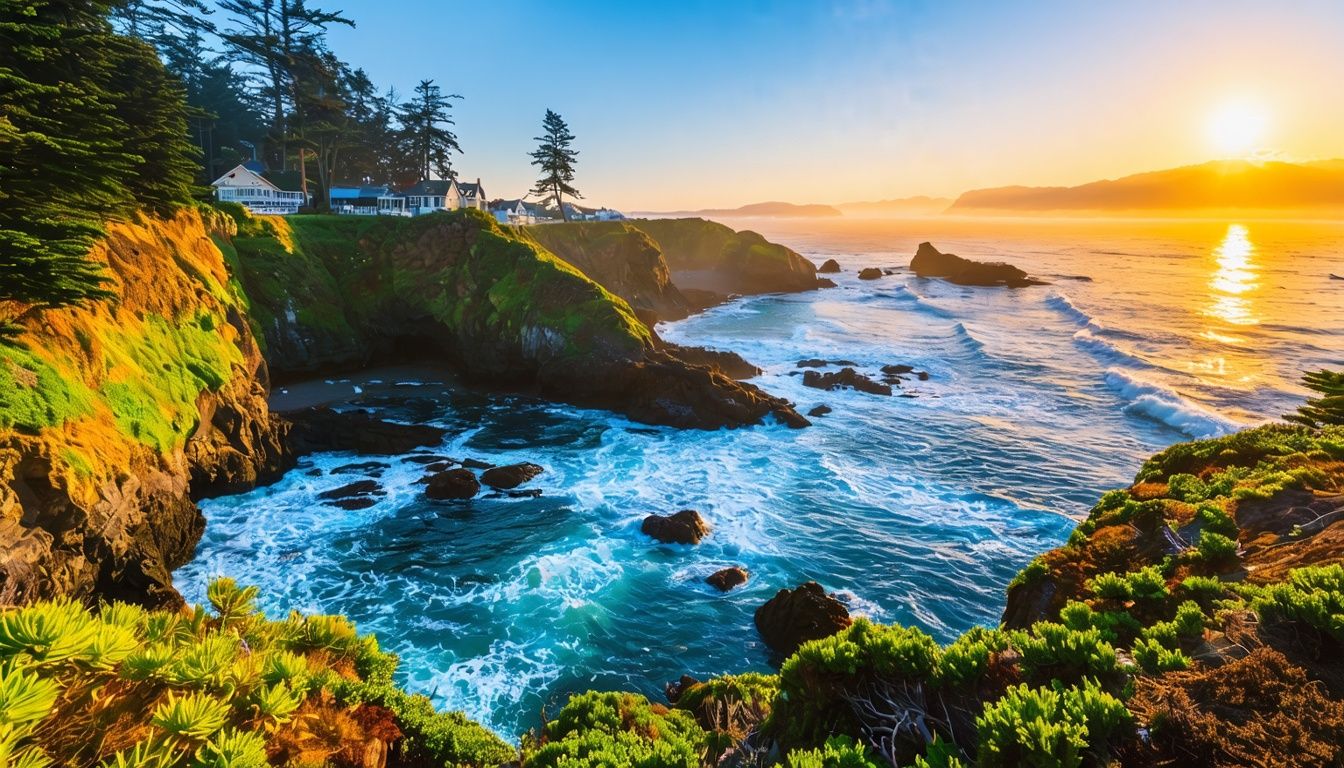 Things To Do In Depoe Bay Oregon - A picturesque view of Depoe Bay's serene seascape with vibrant tide pools and towering cliffs.