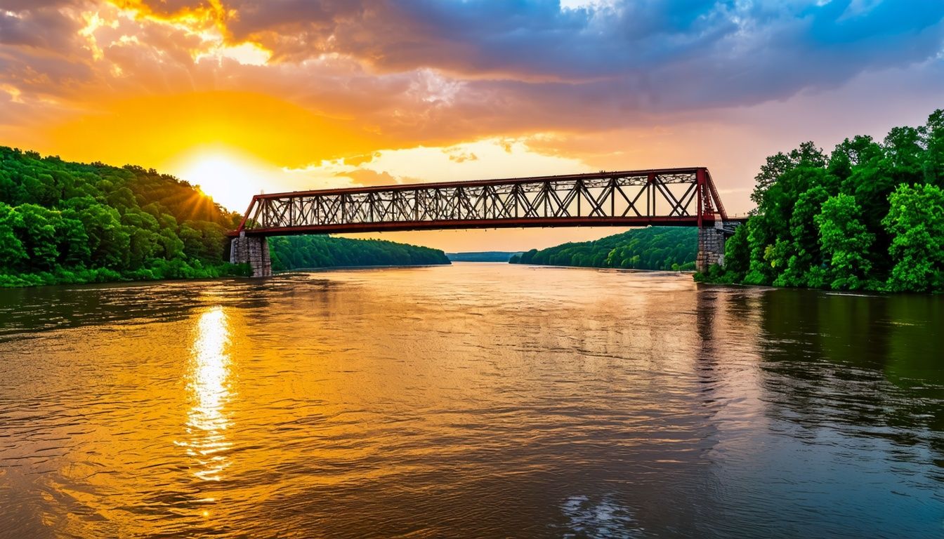 Things To Do In Stillwater MN - A serene sunset view of the Stillwater Lift Bridge over the St. Croix River.