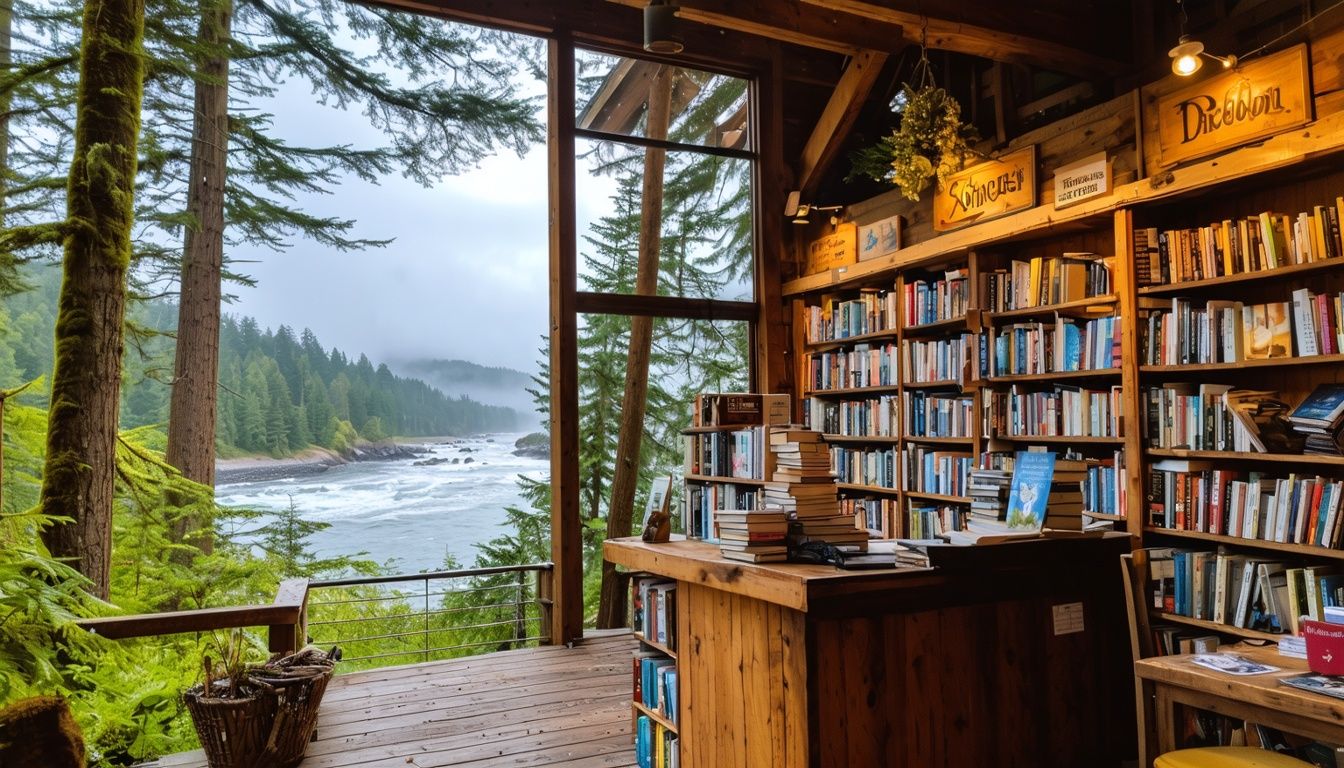 Things To Do In Nehalem Oregon - A charming coastal bookstore nestled among trees overlooking the Nehalem River in Oregon.